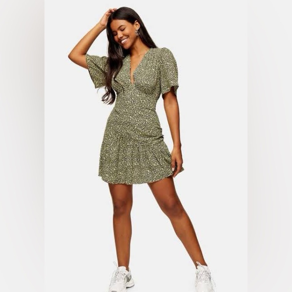 Topshop Flutter Sleeve Leopard Print Mini Dress